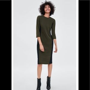 Zara Color Block Dress - Hunter Green/ Black